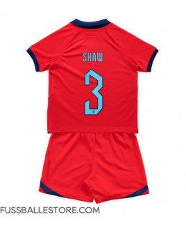 Günstige England Luke Shaw #3 Auswärts Trikotsatzt Kinder WM 2022 Kurzarm (+ Kurze Hosen)